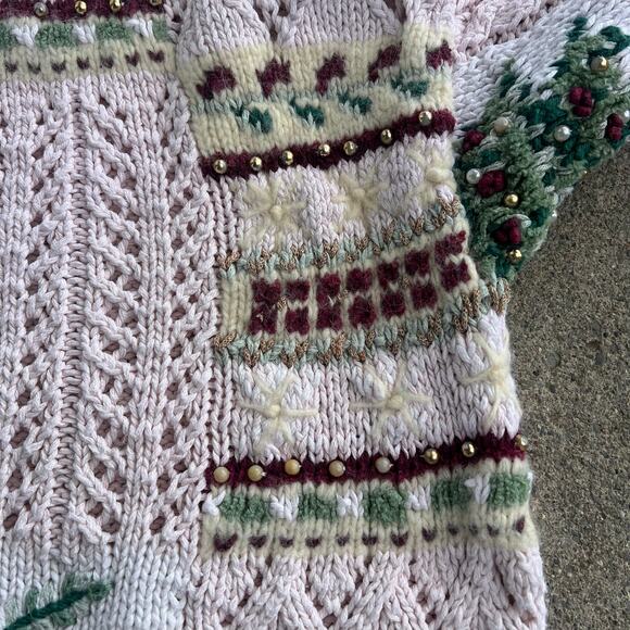VTG 90s Hand Knit Christmas Sweater Grandmacore Cottagecore Marisa Christina S - Picture 7 of 8